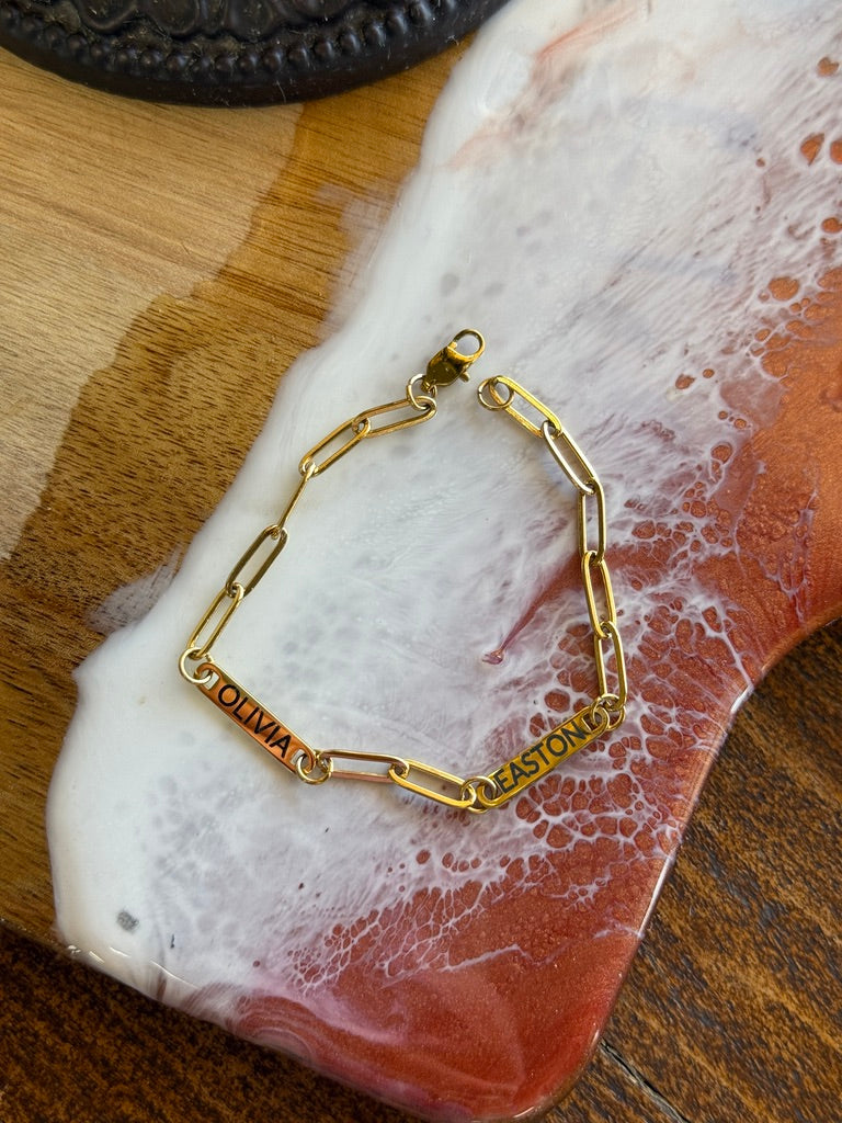 Custom Engraved PaperClip Bar Bracelet