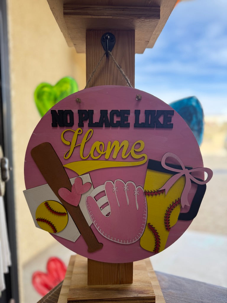 No Place LIke Home Softball Youth Door Hanger Sign