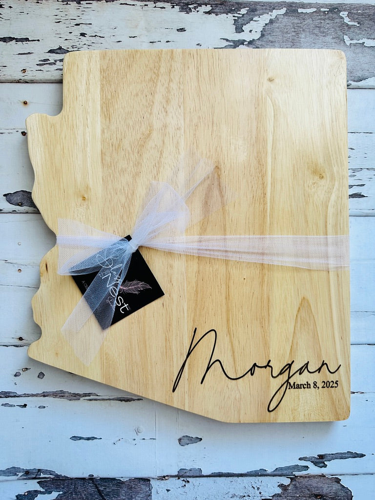Arizona-Shaped Personalized Charcuterie Board – Custom Last Name & Est. Date