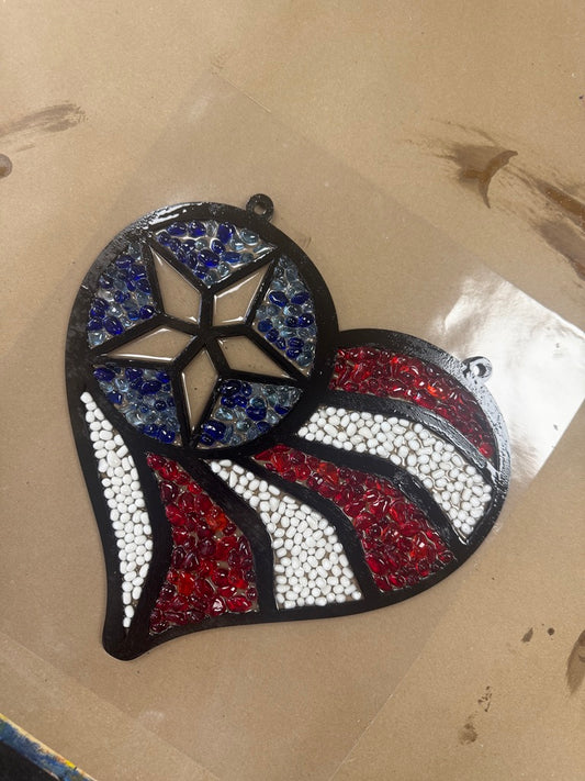 Faux Stained Glass - American Flag Heart