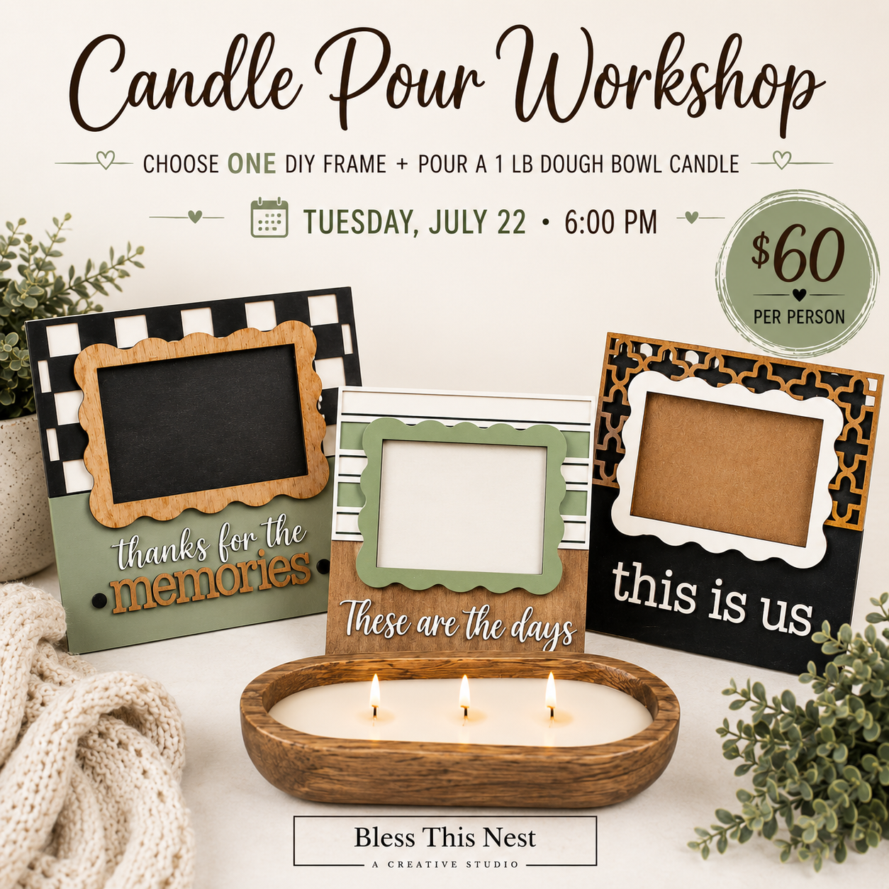 Candle Pouring Workshop + DIY Photo Frame - 7/22