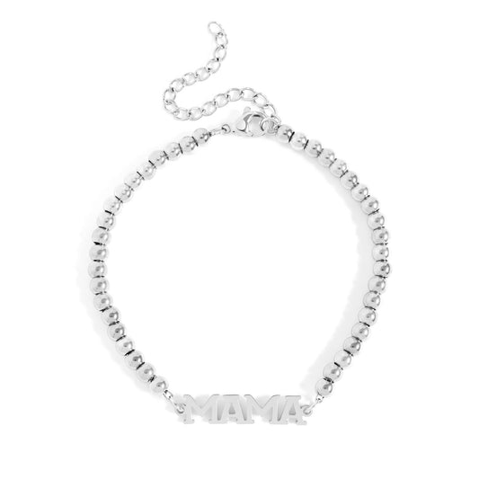 18K Gold PVD Stainless Steel "Mama" Beaded Charm Bracelet