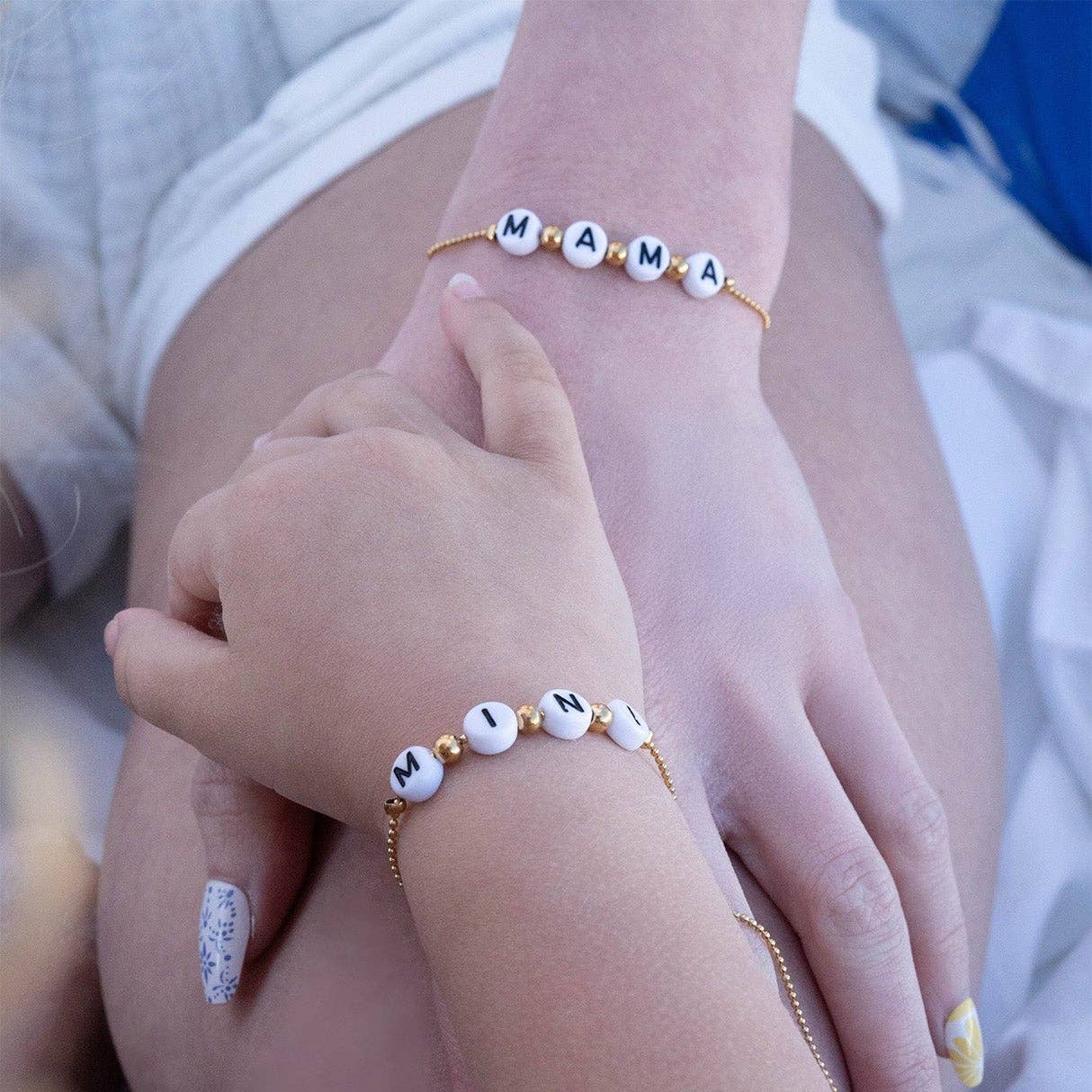 18K Gold PVD Stainless Steel "Mama" Beaded Charm Bracelet