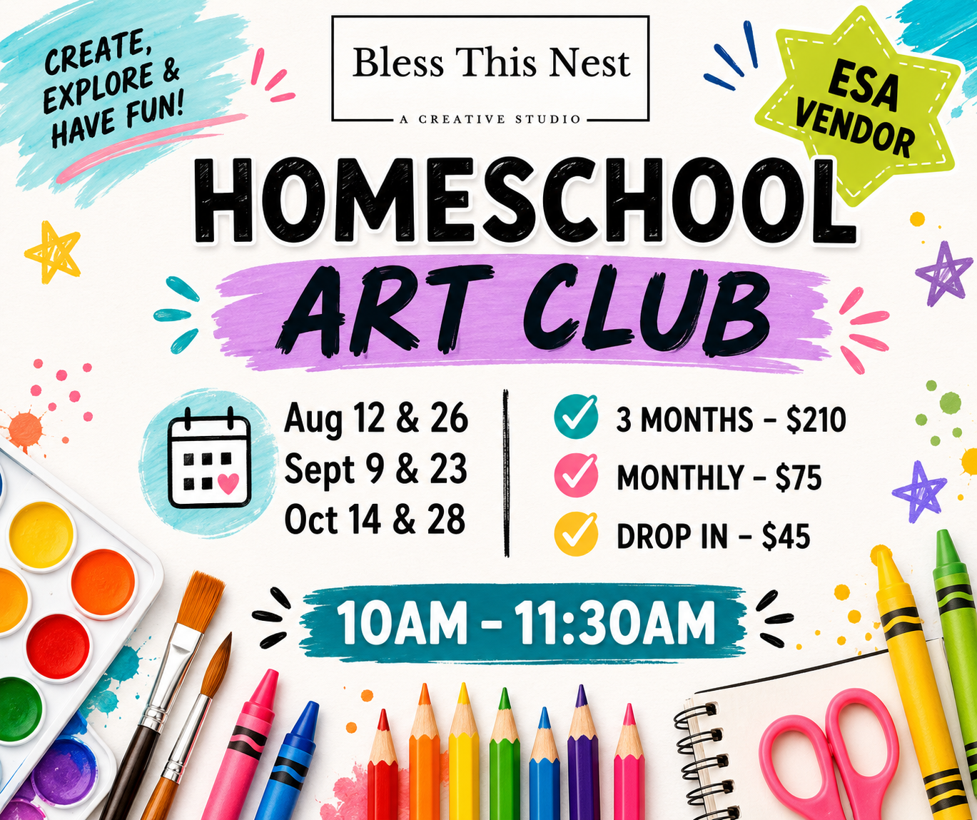 Homeschool Art Club 2026 (Aug-Oct)