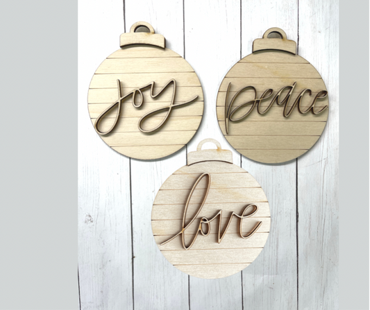 Peace, Love, Joy Ornaments - Set of 6