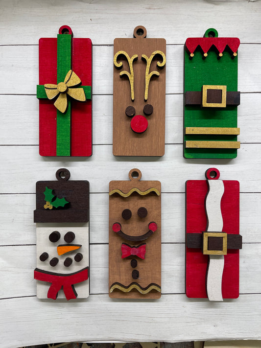 Christmas Wood Ornaments - Set of 6