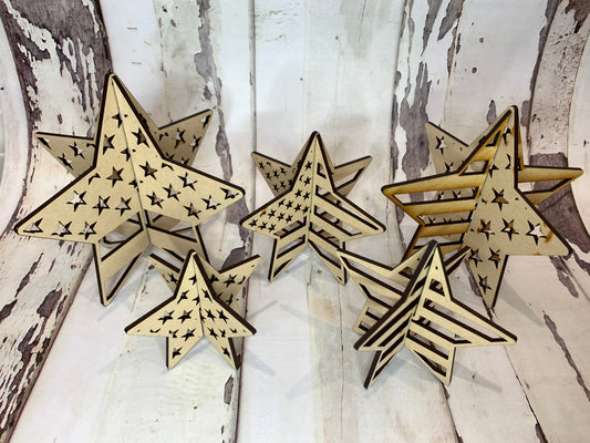 3D Patriotic Stars- Set of 5