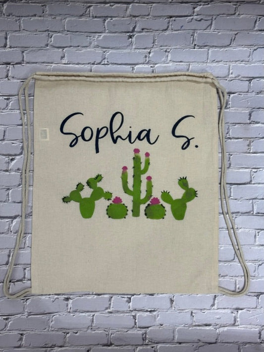 Cactus Theme - Drawstring Canvas Bag