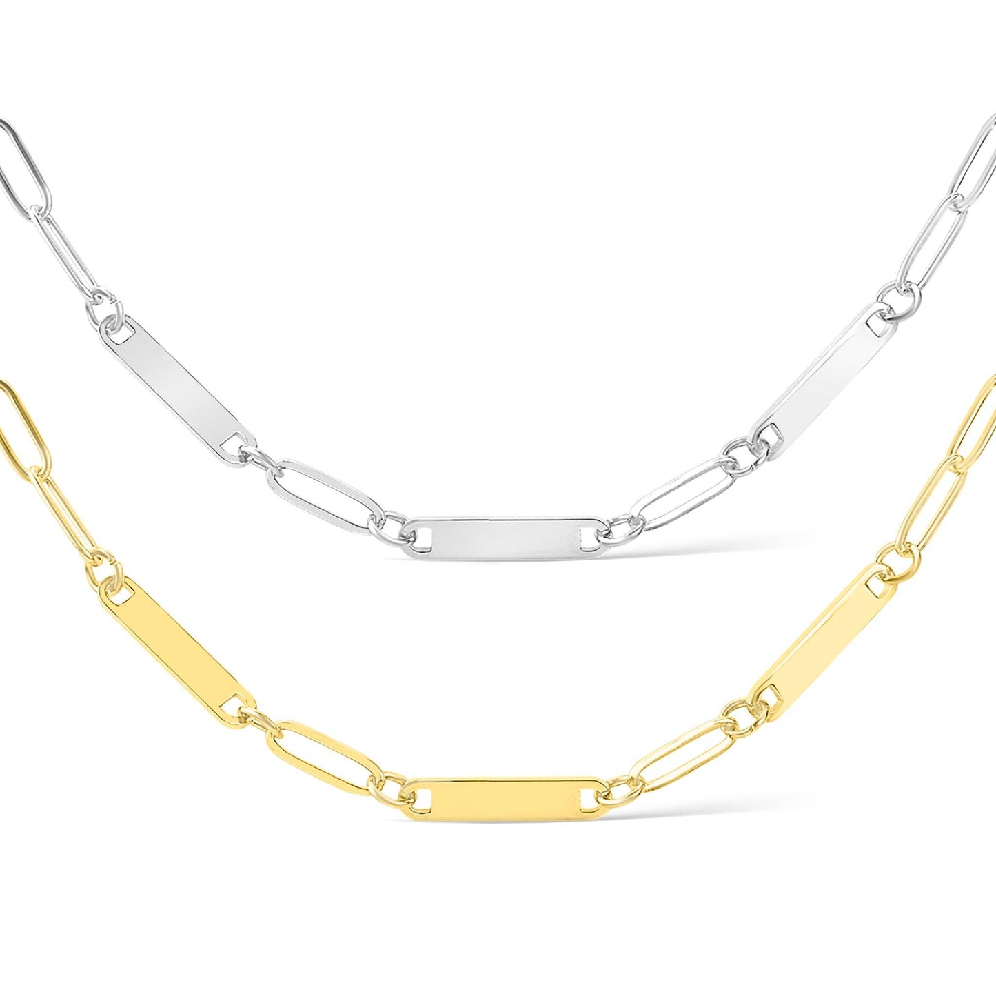 Stainless Steel Engravable Paperclip 3 Bar Necklace