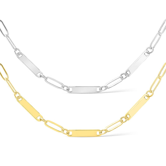 Stainless Steel Engravable Paperclip 3 Bar Necklace