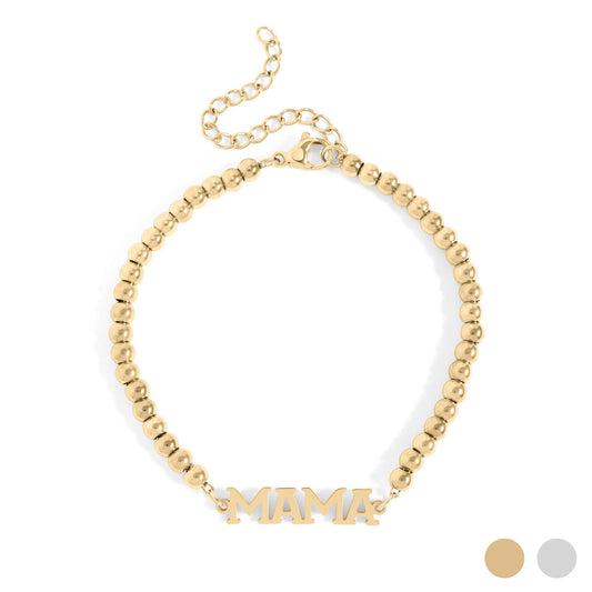 18K Gold PVD Stainless Steel "Mama" Beaded Charm Bracelet