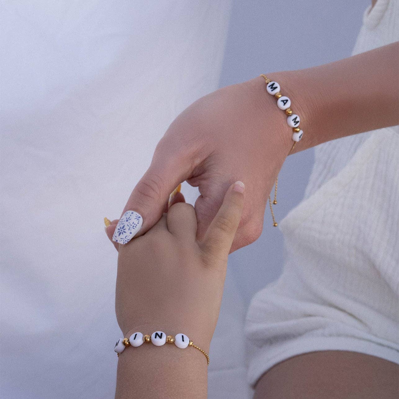 18K Gold PVD Stainless Steel "Mama" Beaded Charm Bracelet