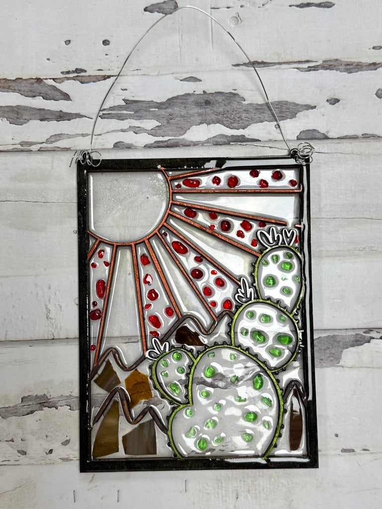 Faux Stained Glass - Cactus with Rays