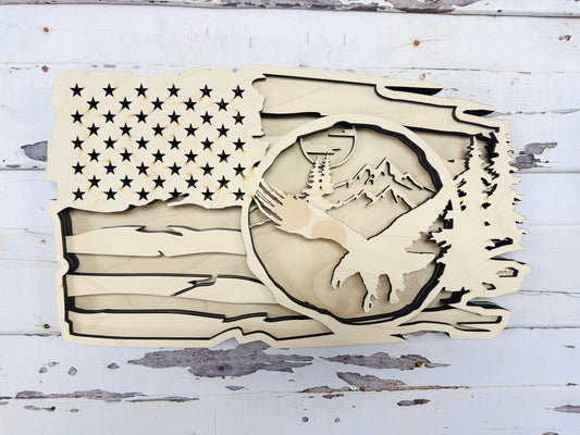 Rustic Patriotic Mountain Flag