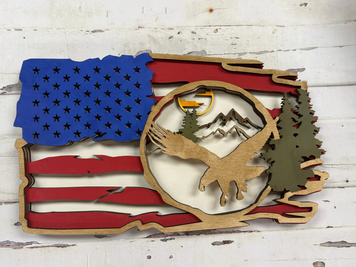 Rustic Patriotic Mountain Flag