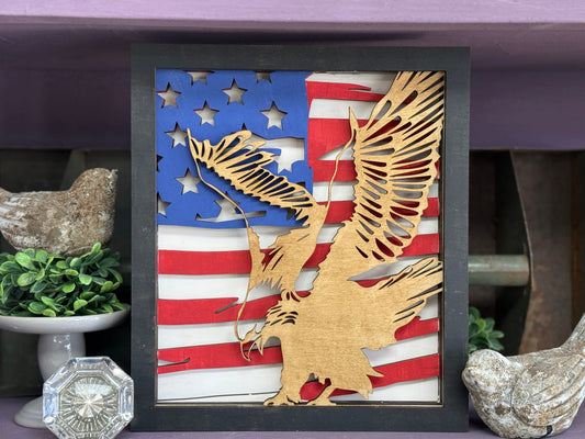 American Flag and Eagle Square Shelf Sitter