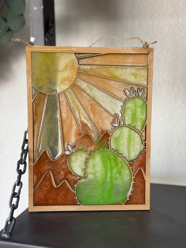 Faux Stained Glass - Cactus with Rays