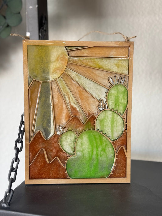 Faux Stained Glass - Cactus with Rays