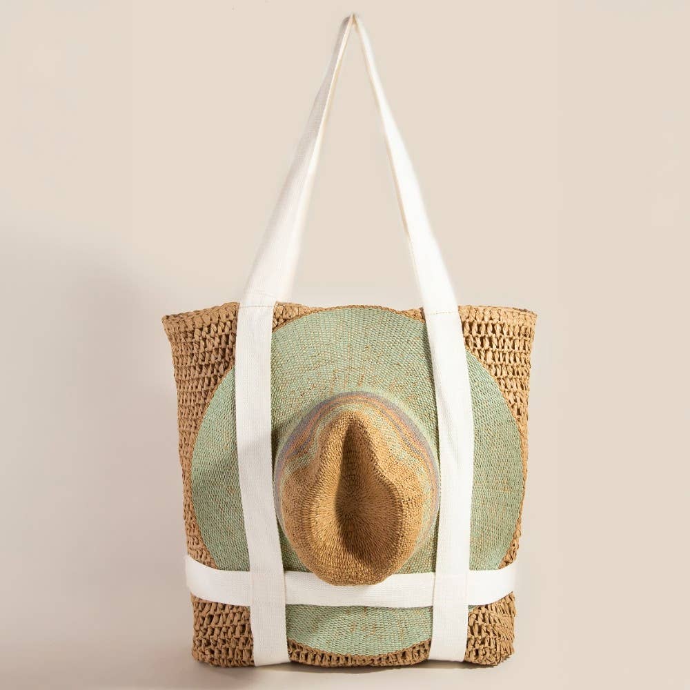 Straw Braided Hat Carrier Tote Bag
