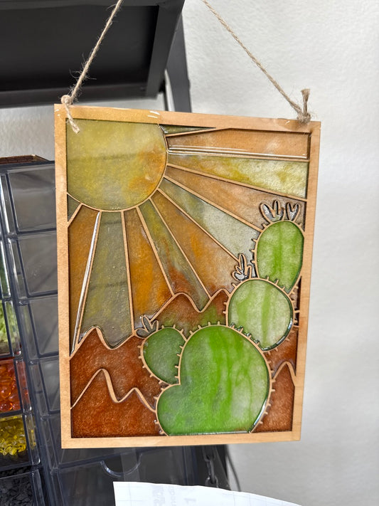Faux Stained Glass - Cactus with Rays