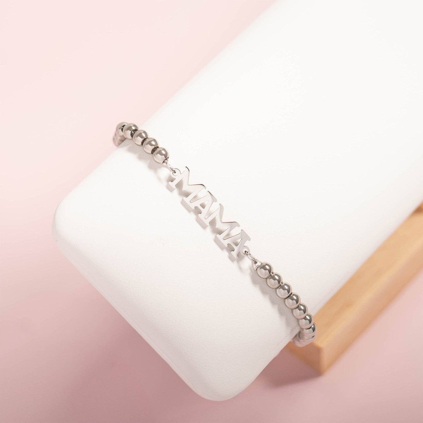 18K Gold PVD Stainless Steel "Mama" Beaded Charm Bracelet