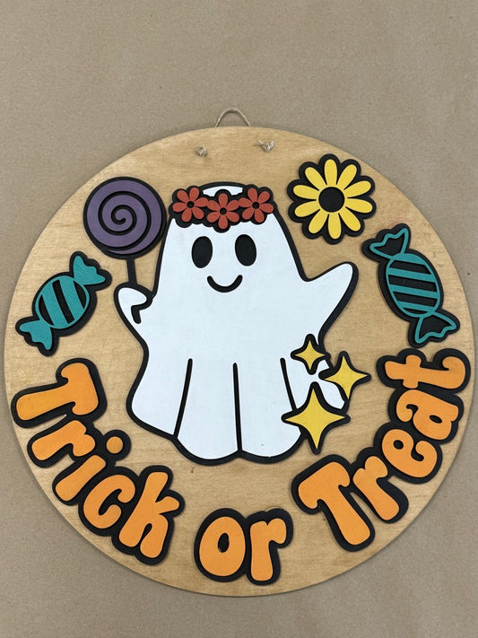Groovy Ghost Trick or Treat Door Hanger