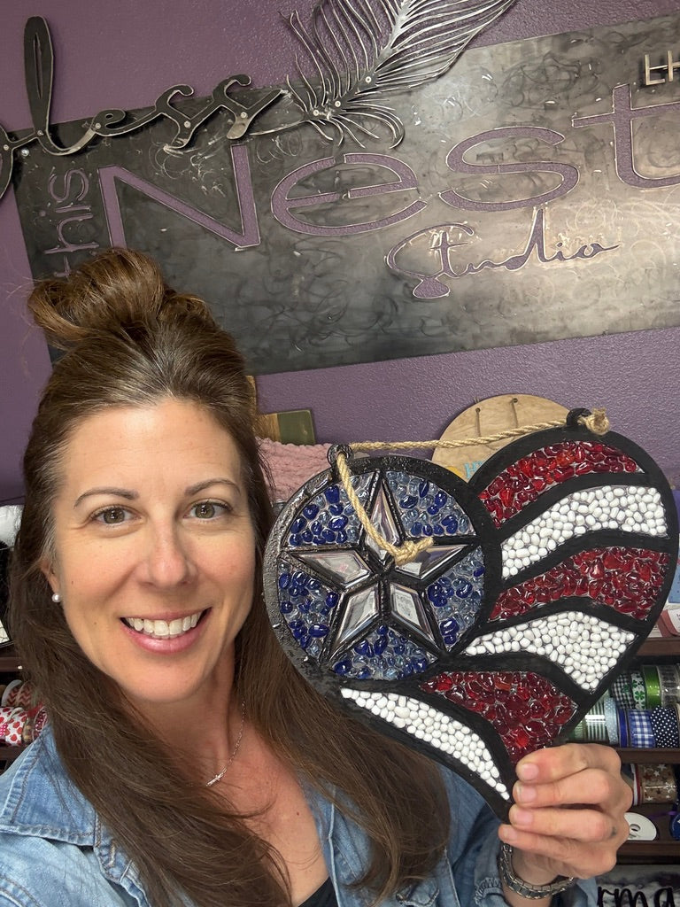 Faux Stained Glass - American Flag Heart