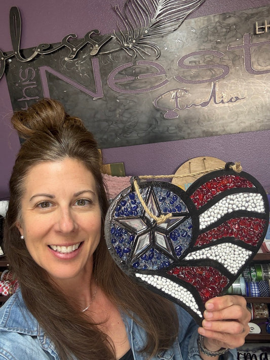 Faux Stained Glass - American Flag Heart