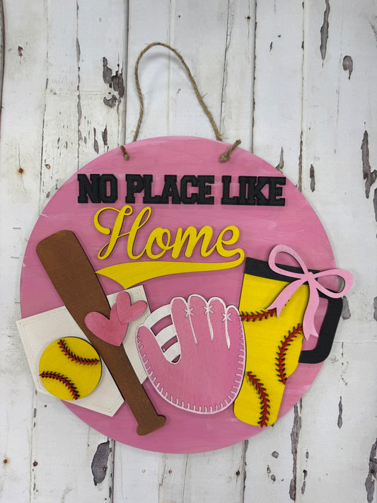 No Place LIke Home Softball Youth Door Hanger Sign