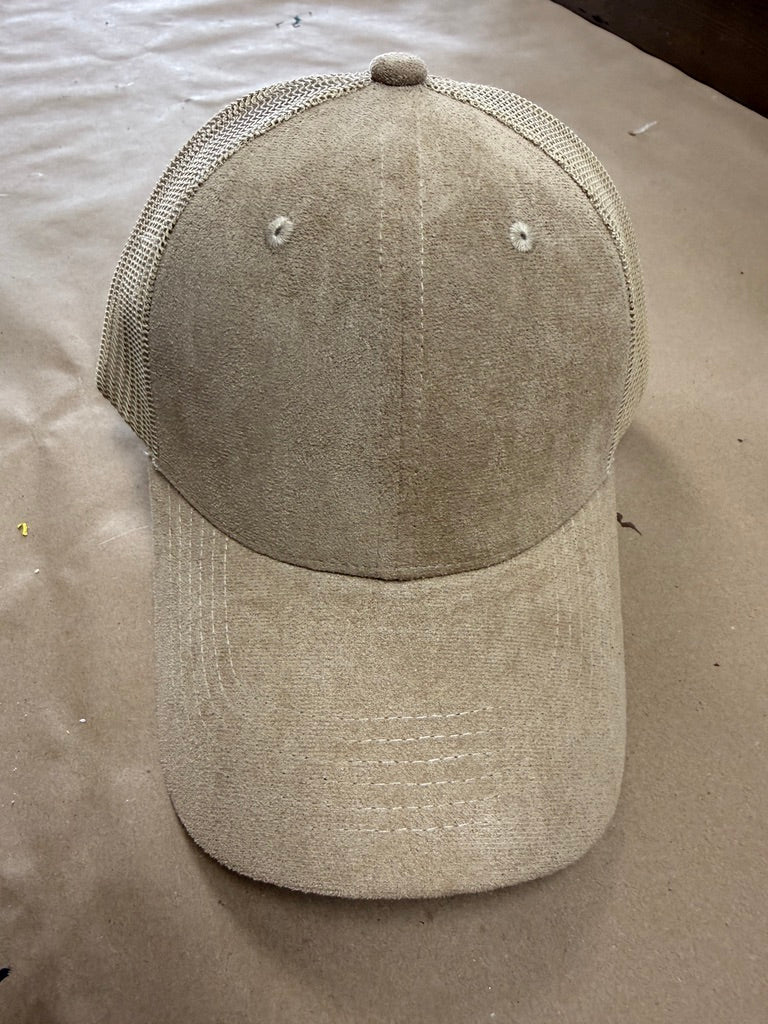 Tan Criss Cross Ponytail Hat – Adjustable Velcro Back