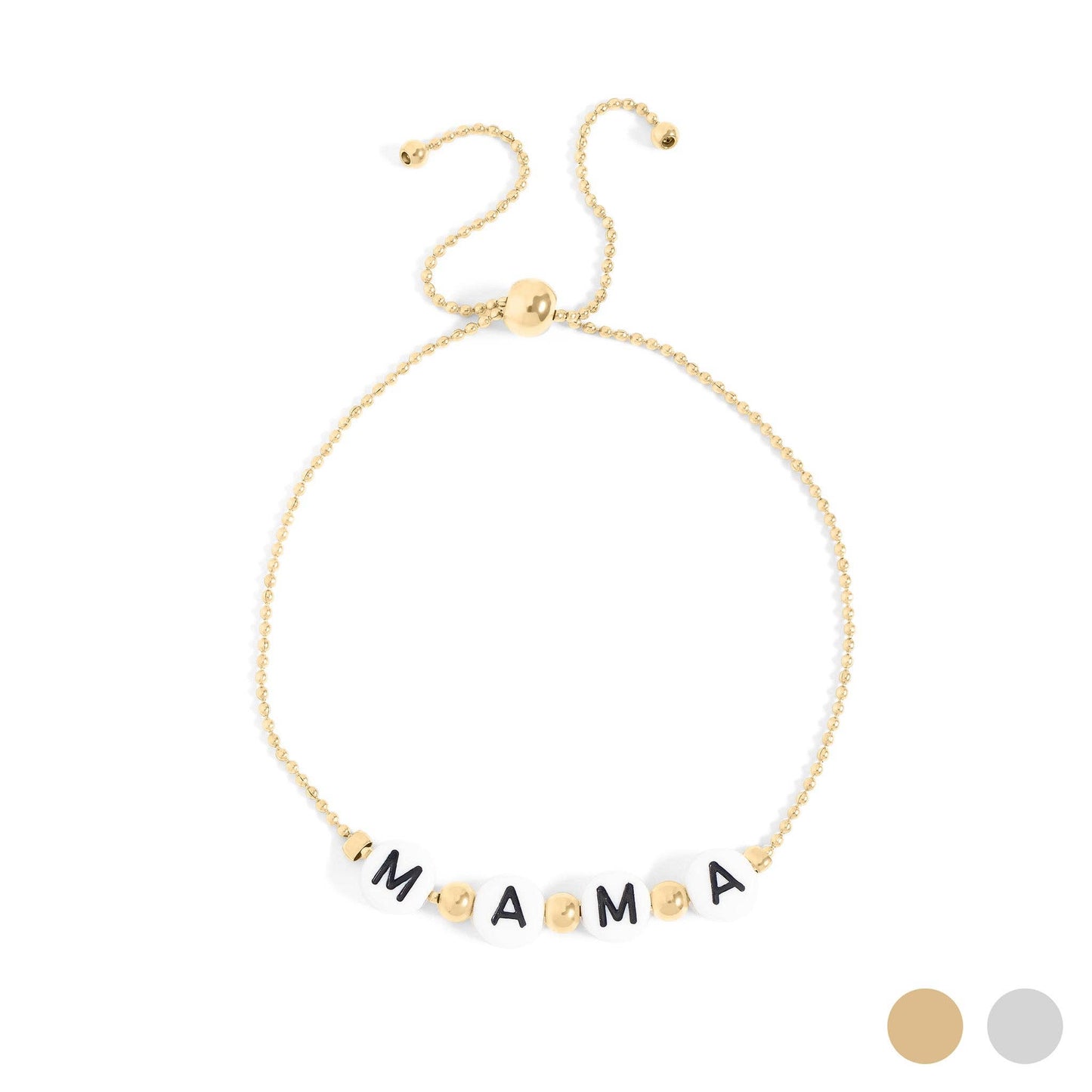 18K Gold PVD Stainless Steel "Mama" Beaded Charm Bracelet