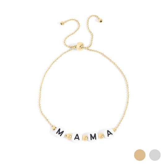 18K Gold PVD Stainless Steel "Mama" Beaded Charm Bracelet
