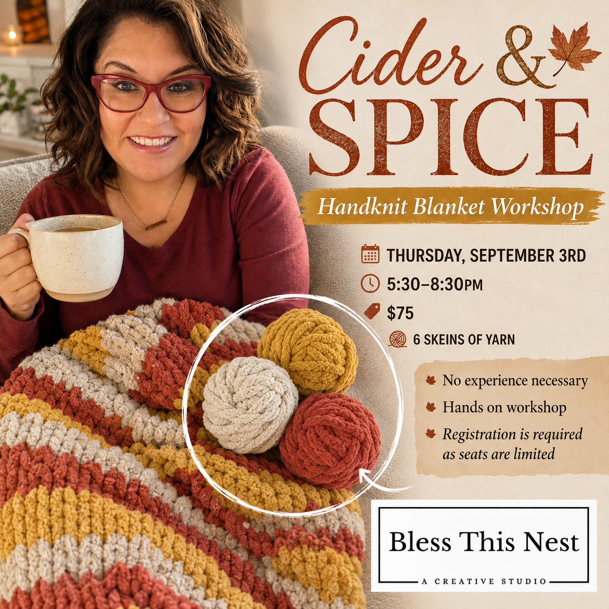 Cider & Spice Handknit Blanket Workshop l Thursday September 3rd l Lake Havasu