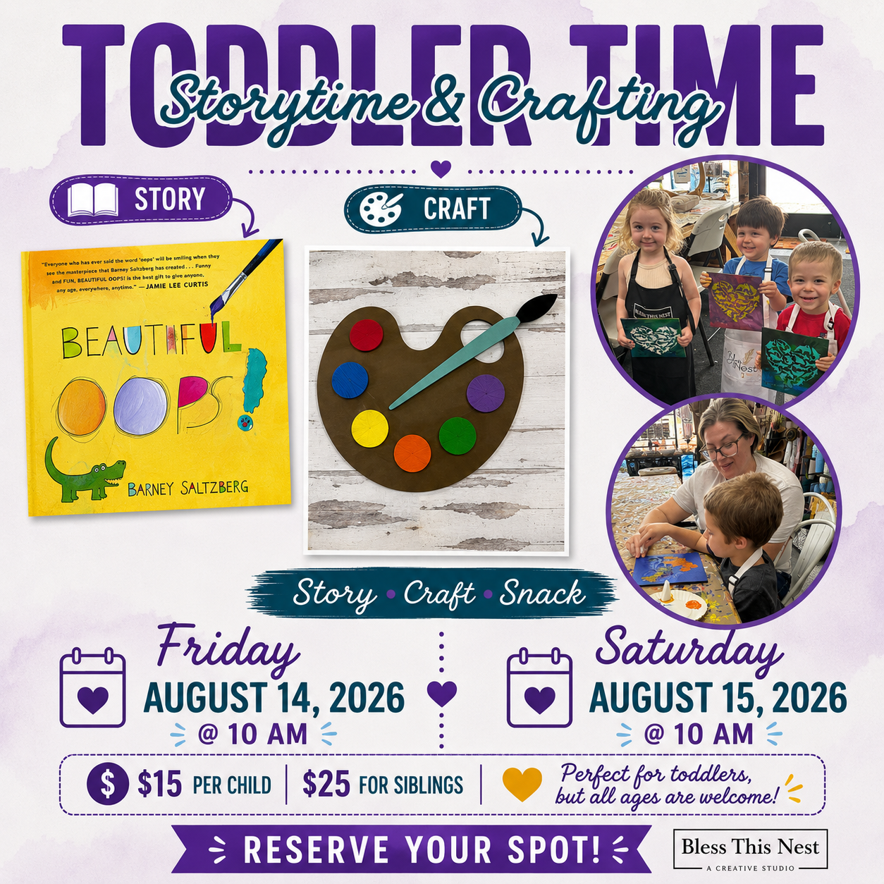 Toddler Time I Beautiful Oops & Paint Pallet I Saturday August 15, 2026 I Lake Havasu