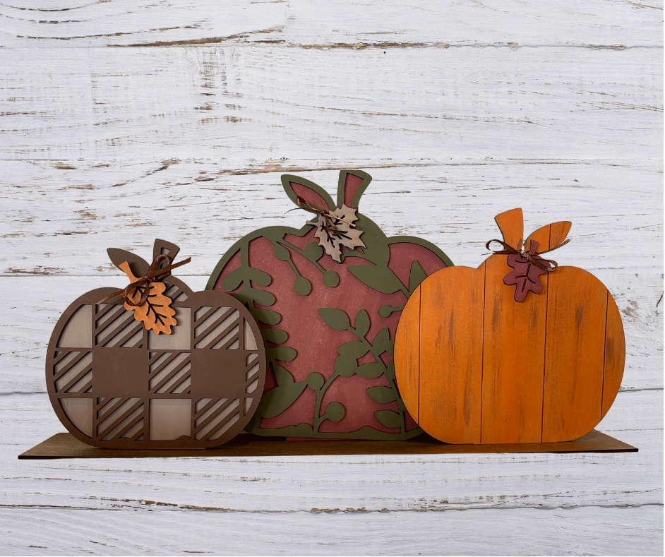 Trio Fall Pumpkins Shelf Sitter