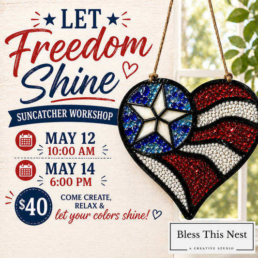 Patriotic heart suncatcher workshop at Bless This Nest Studio Lake Havasu