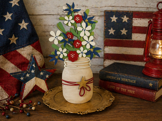 Red, White, and Blue Wooden Mason Jar and Stand