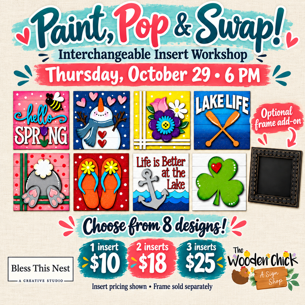 Paint, Pop & Swap! Interchangeable Insert Workshop | October 29 at 6 PM