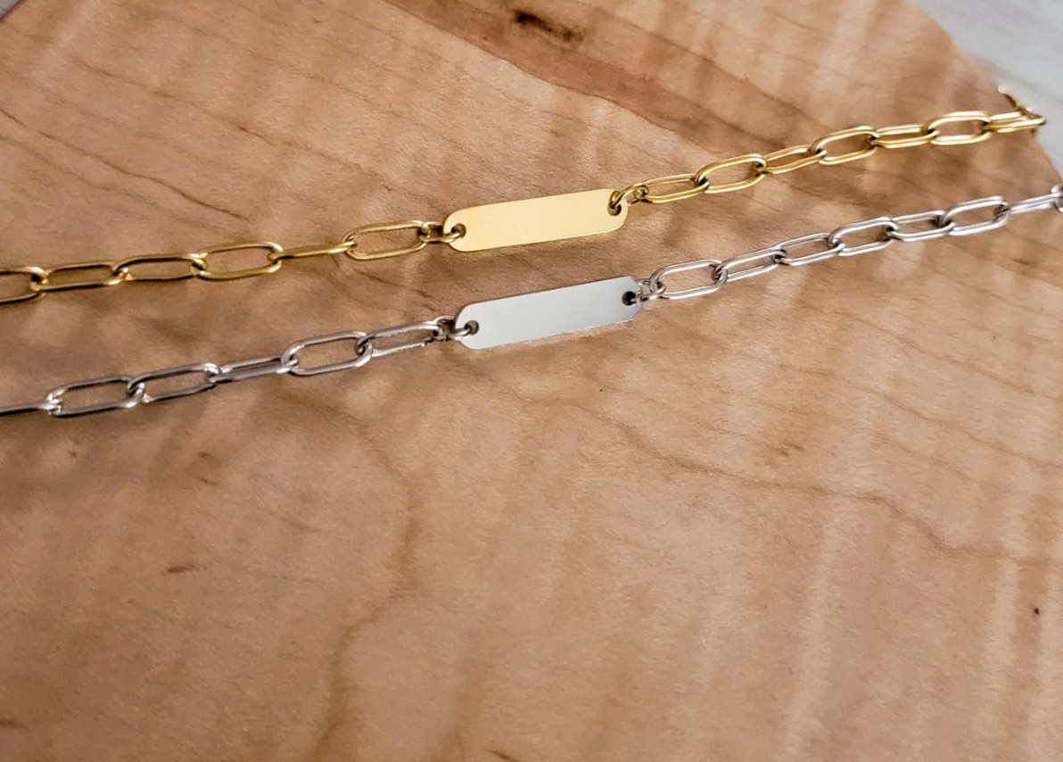 Custom Engraved PaperClip Bar Bracelet
