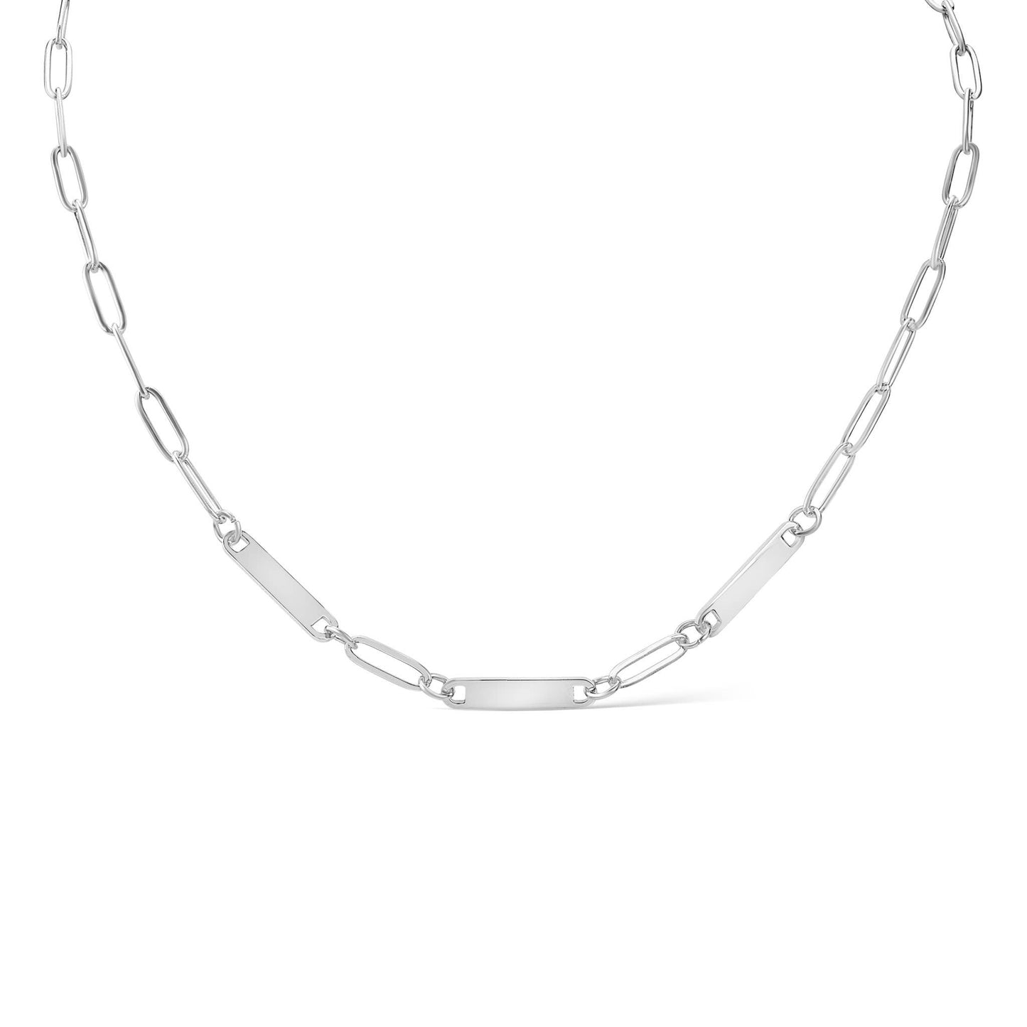 Stainless Steel Engravable Paperclip 3 Bar Necklace