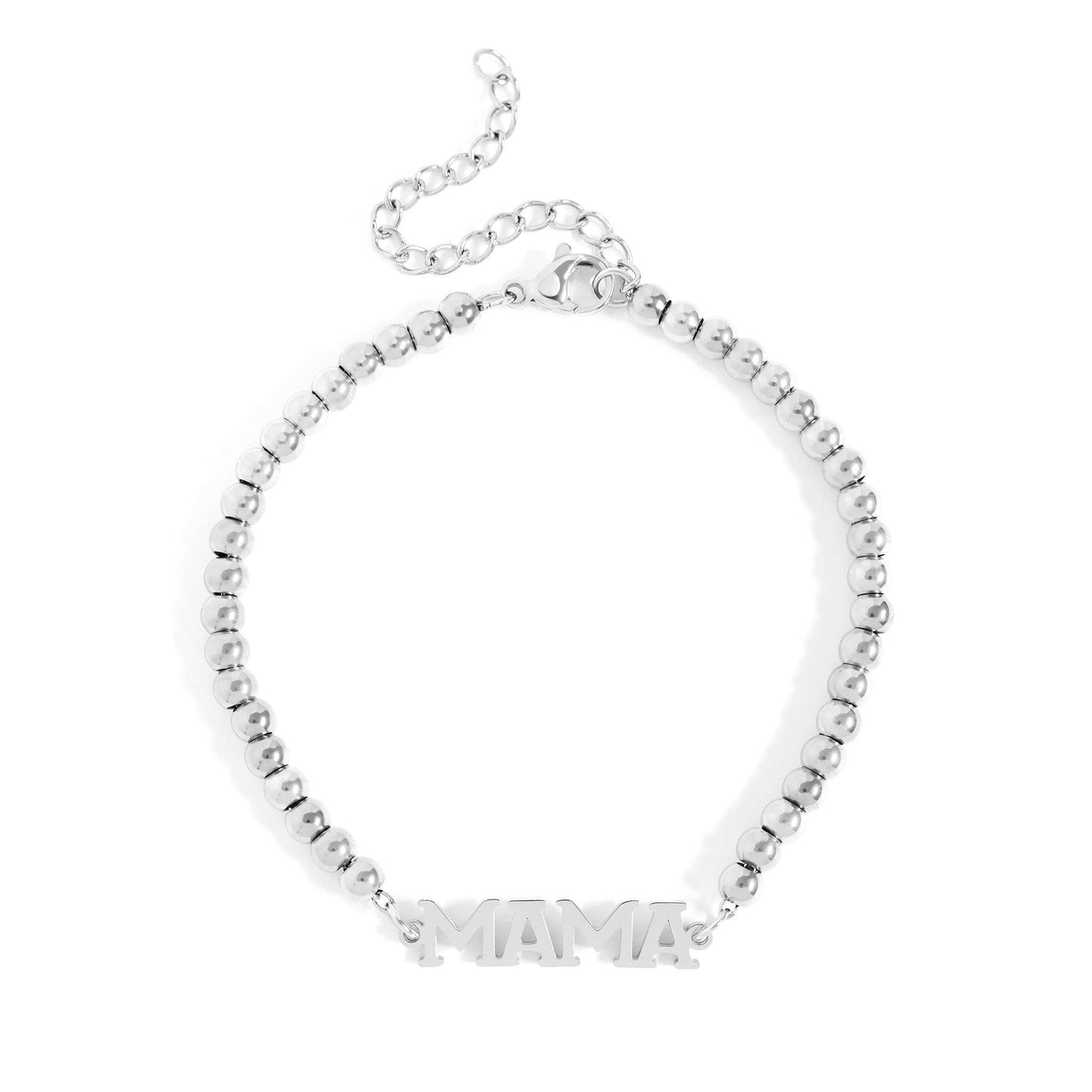 18K Gold PVD Stainless Steel "Mama" Beaded Charm Bracelet