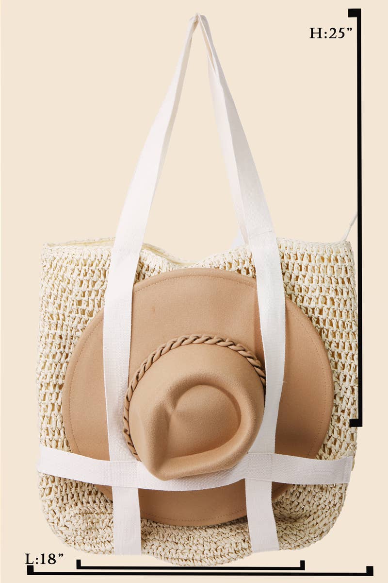 Straw Braided Hat Carrier Tote Bag