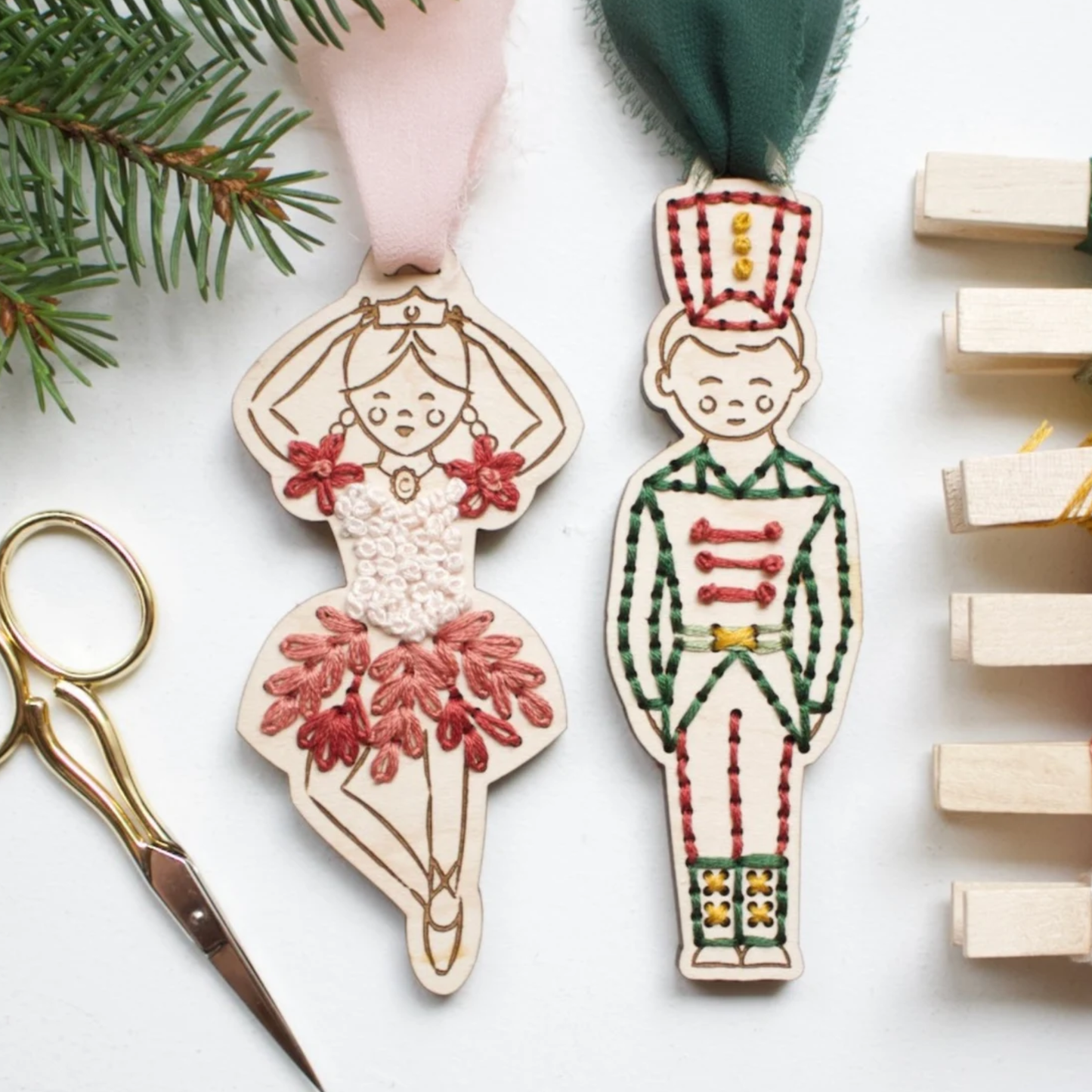 Nutcracker Ballerina and Soldier Ornament Embroidery DIY Kit