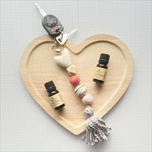 Felt Ball and Wood Bead Keychain Craft Kit With White Heart