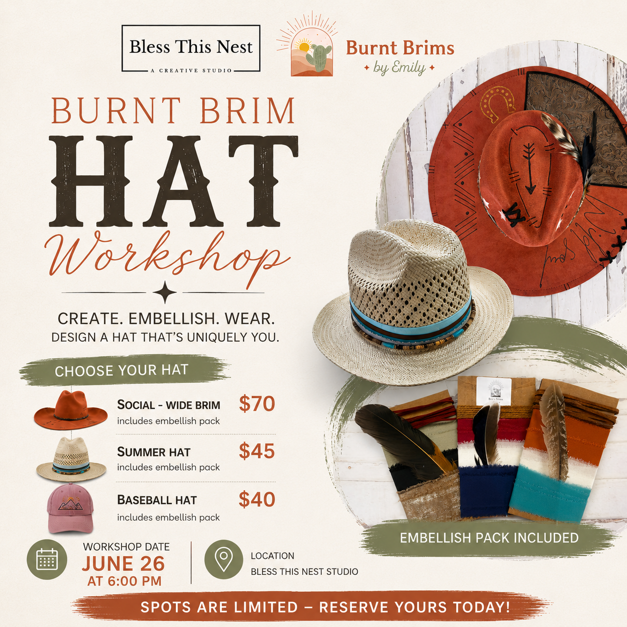 Burnt Brims Workshop - 6/26
