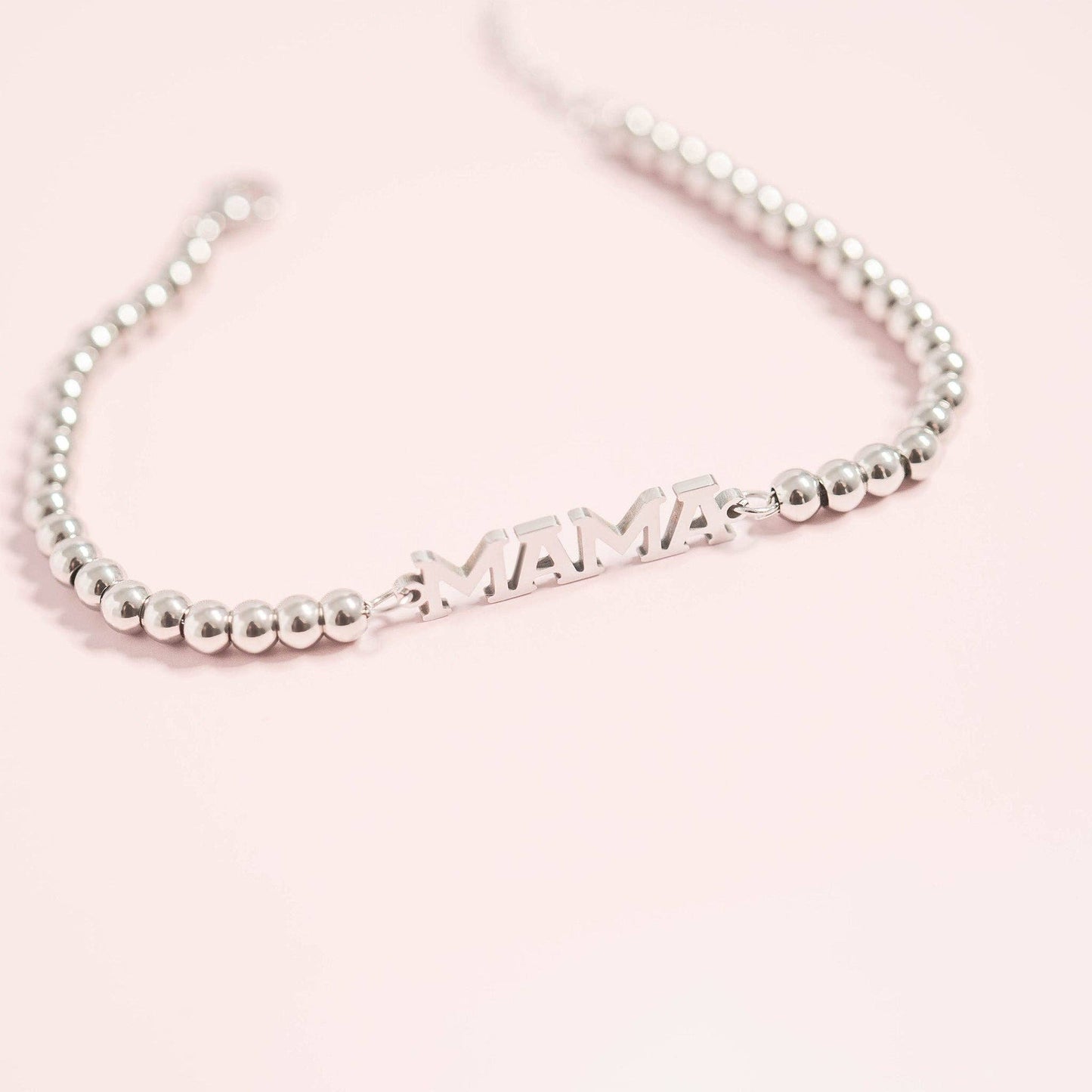 18K Gold PVD Stainless Steel "Mama" Beaded Charm Bracelet