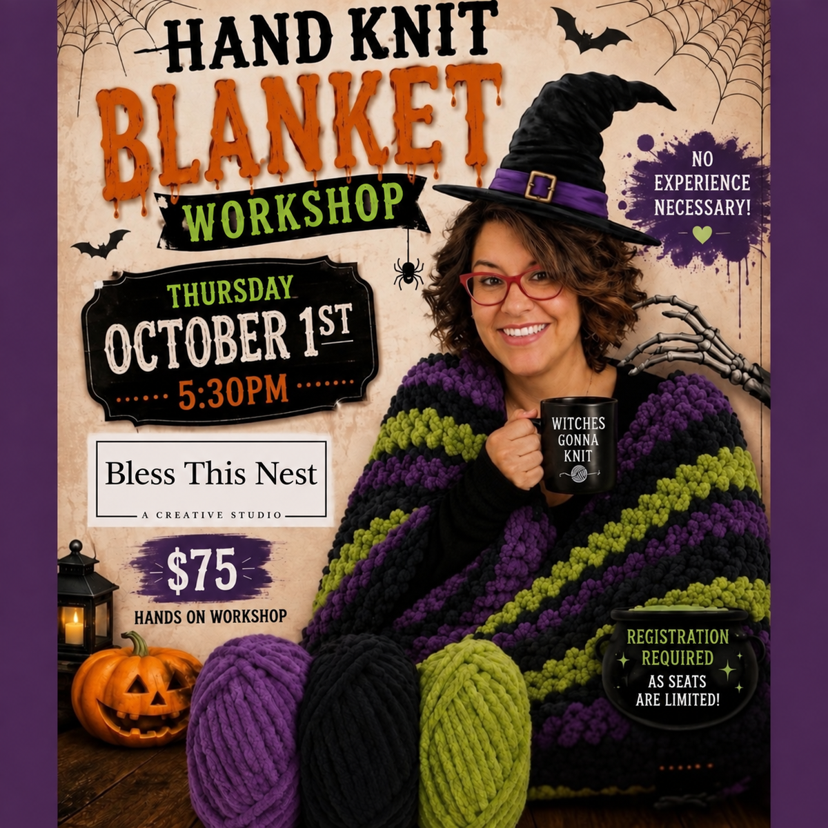 Hand Knit Blanket Workshop | Halloween Edition
