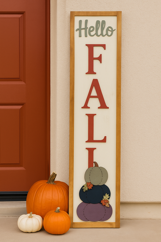 Hello Fall with Stacked Pumpkin Porch Sign