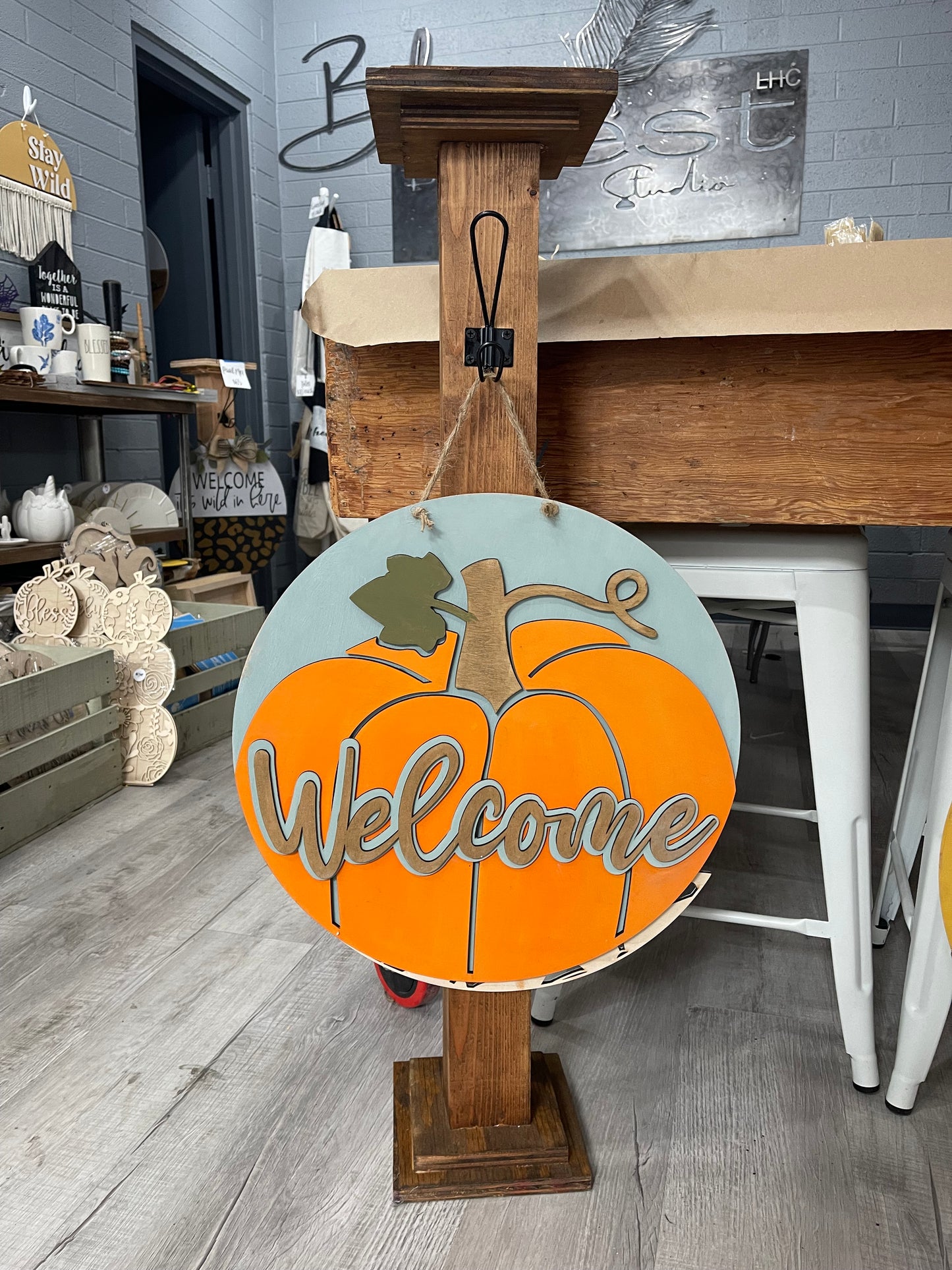 Reversible Welcome Pumpkin/This House Believes Door Hanger